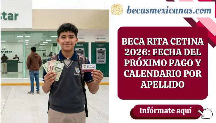 Familia mexicana consultando el próximo pago de la Beca Rita Cetina 2026